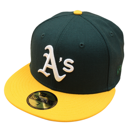 New Era - 59FIFTY Fitted Cap - Oakland Athletics - Dark Green Wool/Yellow - Grey UV - Headz Up