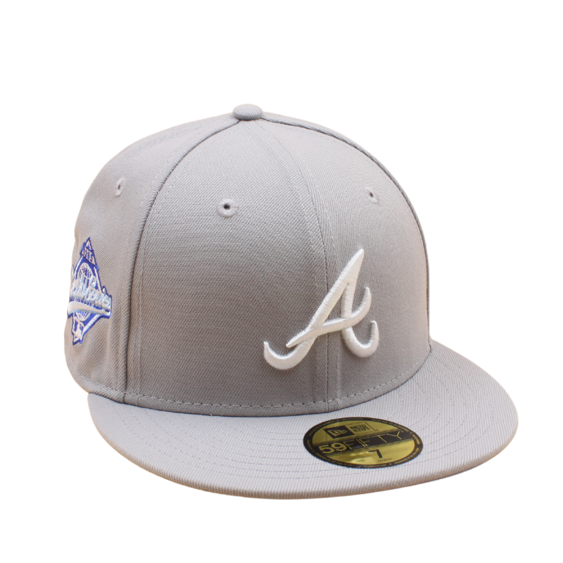 New Era Atlanta Braves World Series Patch Chrome Blue 59Fifty 5950 7 1/8 Hat high quality Cap