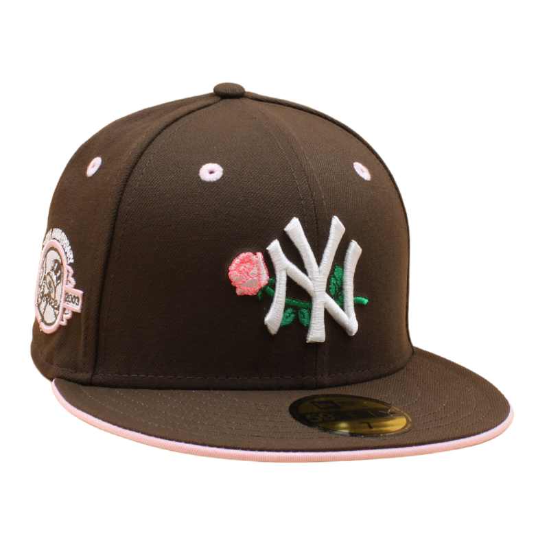 Brown Pink New York Yankee Hat With Pink Brim Brown Fitted Hat