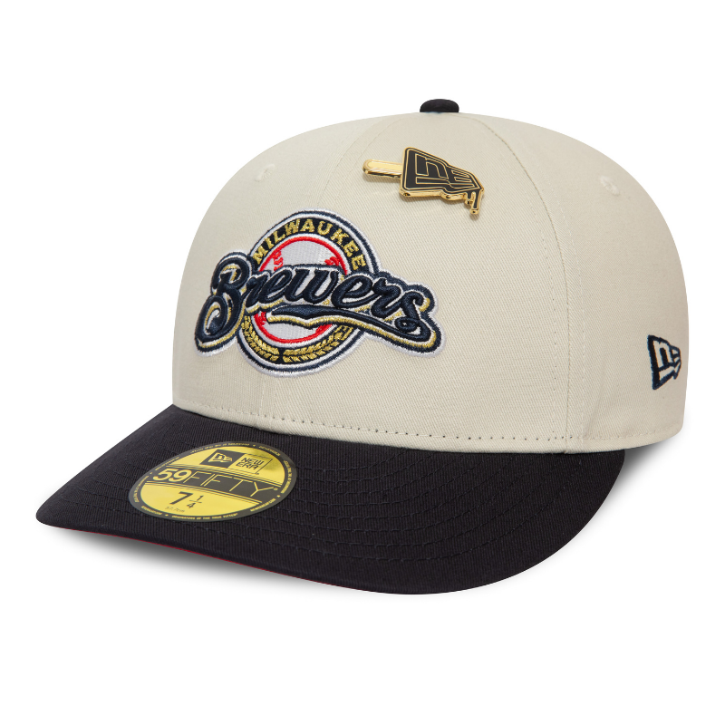 New Era - MLB Pin 59Fifty Low Profile Fitted - Milwaukee Brewers - Chrome/Navy - Headz Up 