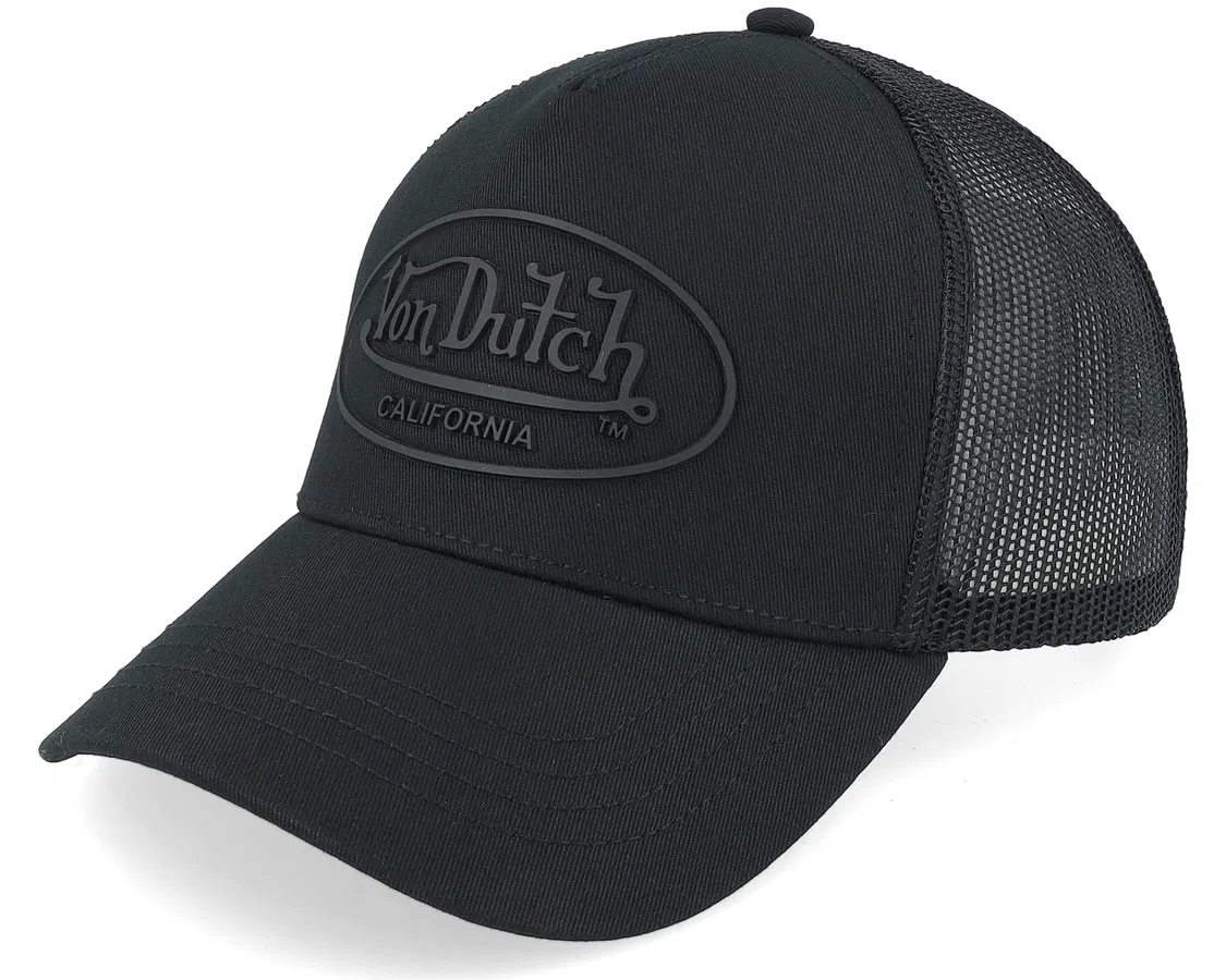 Sort Von Dutch baseball trucker cap med 5-panel design og gummipatch, afslappet hat til mænd og kvinder