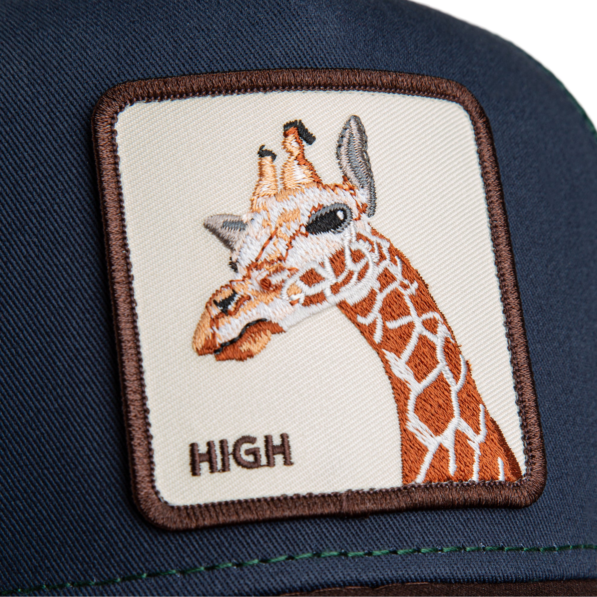 Goorin Bros tricolor giraffe trucker cap med multicolorerede mønstre og netryg, afslappet og stilfuld hovedbeklædning