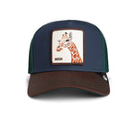 Goorin Bros tricolor giraffe trucker cap med multicolor mønster og justerbar rem, afslappet stil til udendørs brug.
