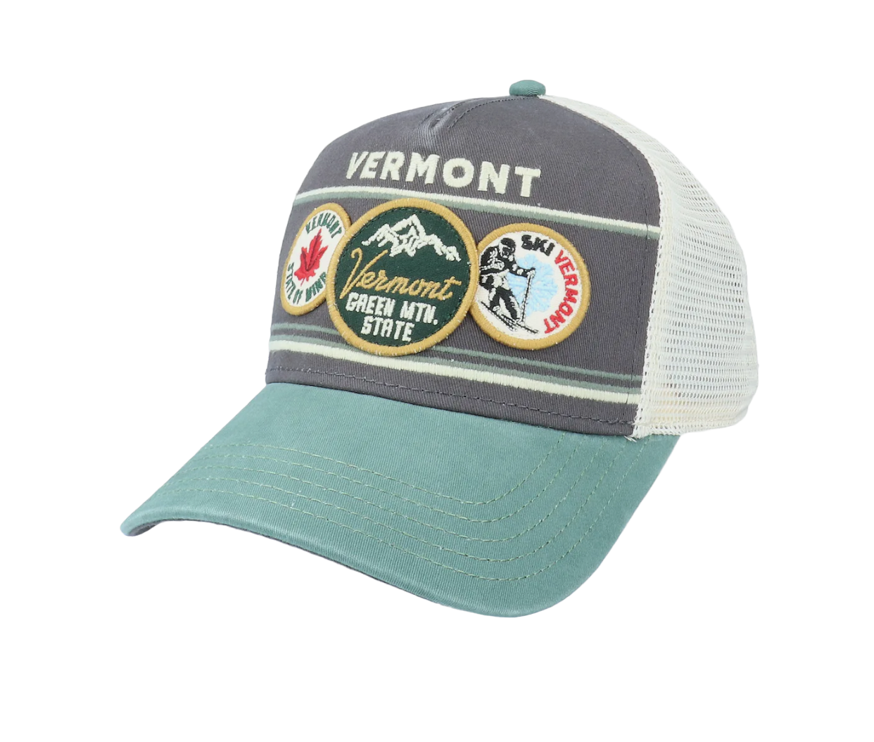 American Needle - Vermont Domino Trucker Cap - Ivory-Cool/Gray-Cedar - Headz Up 