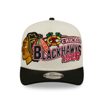 New Era 9FIFTY A-Frame snapback cap med Chicago Blackhawks logo i chrome og sort, sporty og stilfuld hovedbeklædning
