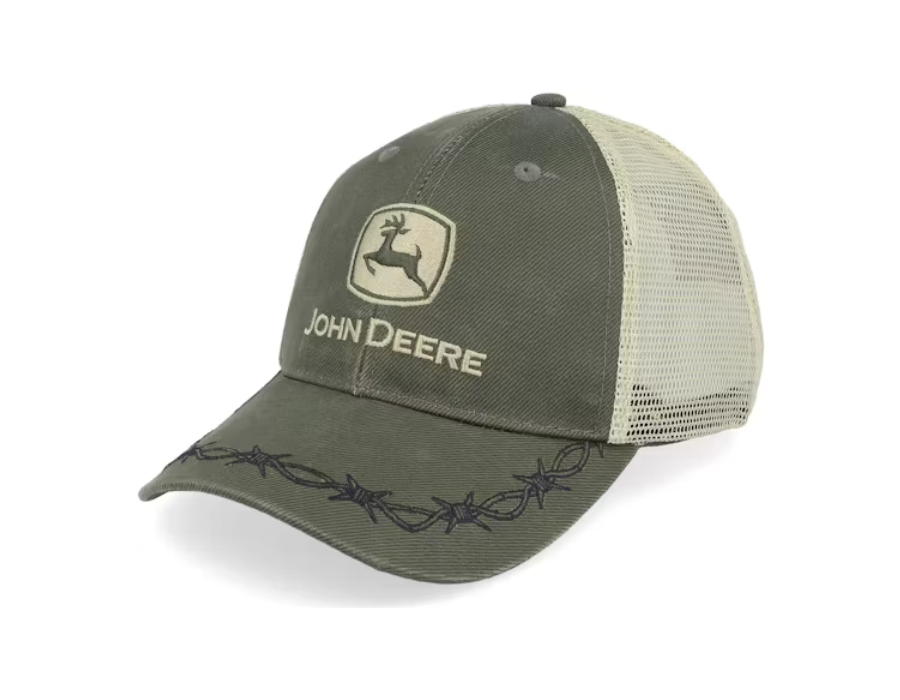 John Deere - Oil Skin Look w/Mesh Back - Off White/Olive - Headz Up 