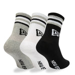 New Era - STRIPE CREW SOCK - 3 Pack - Black/White/Grey - Headz Up 