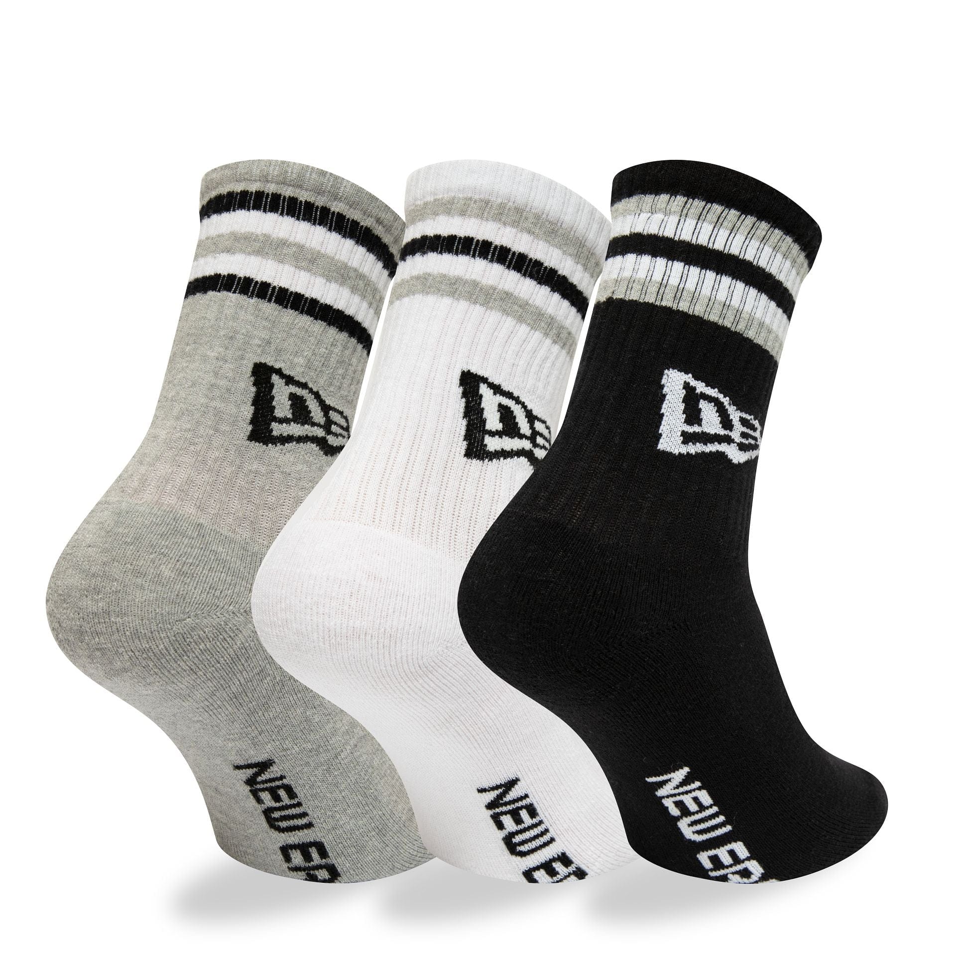 New Era - STRIPE CREW SOCK - 3 Pack - Black/White/Grey - Headz Up 