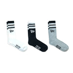 New Era - STRIPE CREW SOCK - 3 Pack - Black/White/Grey - Headz Up 