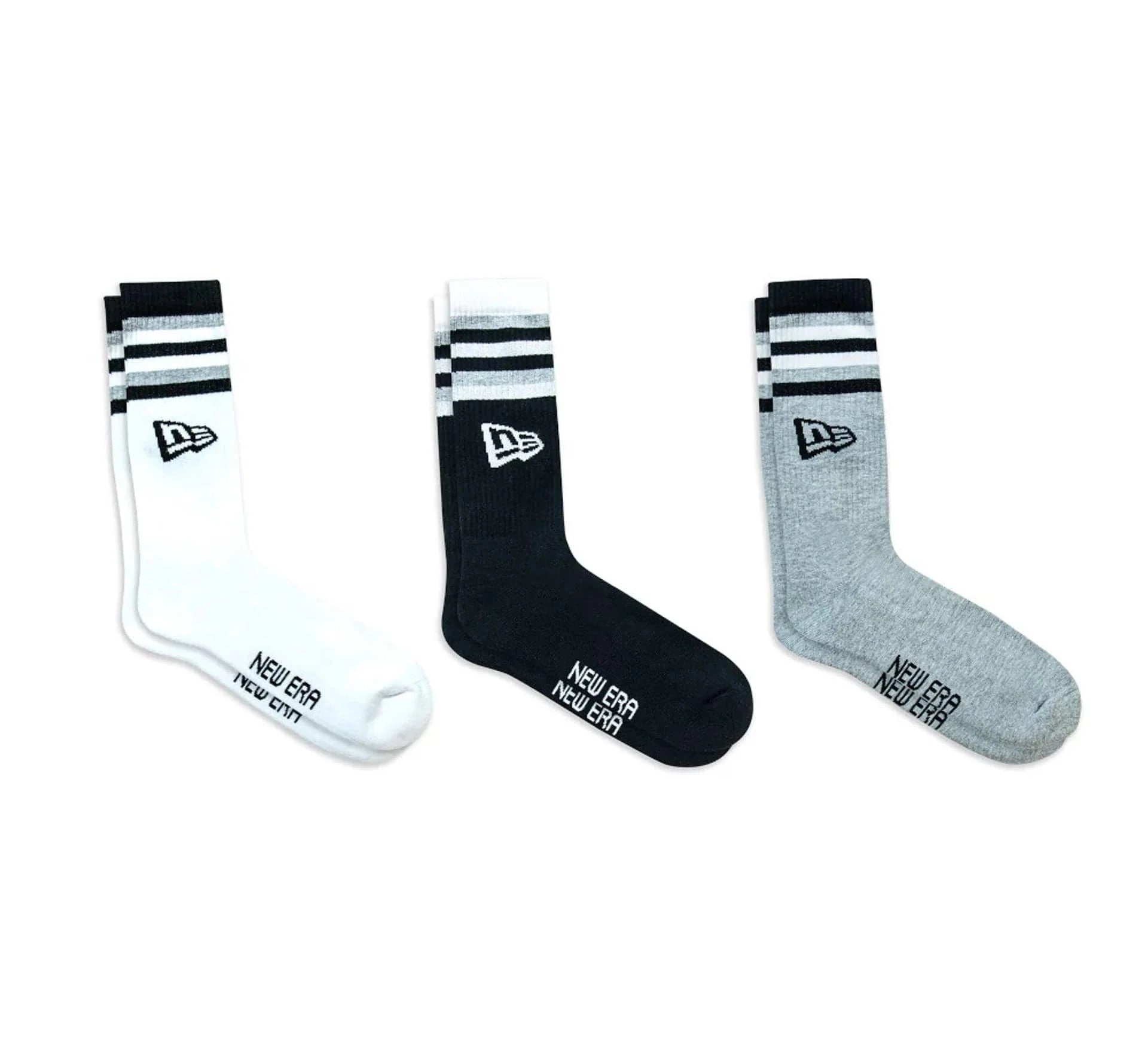 New Era - STRIPE CREW SOCK - 3 Pack - Black/White/Grey - Headz Up 