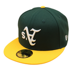 New Era - 59FIFTY Fitted Cap - Oakland Athletics - UPSIDE DOWN LOGO - Dark Green/Grey UV - Headz Up 