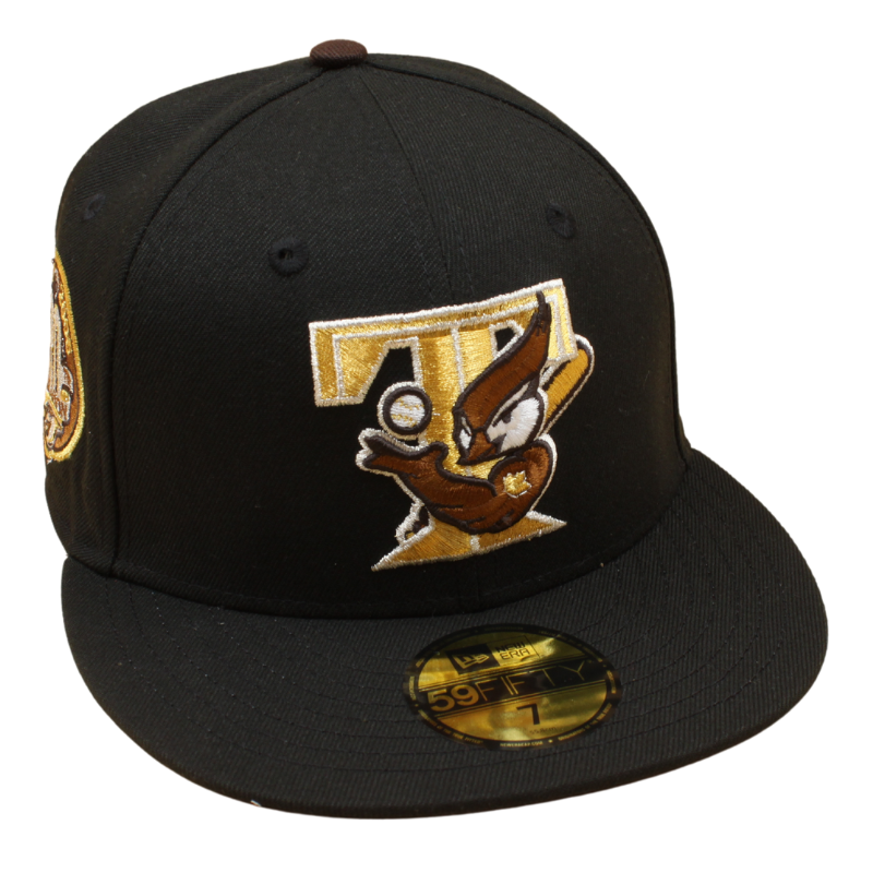 New Era 59FIFTY Fitted Cap - Totonto Blue Jays Cooperstown - 1977-2006 30TH Season - Brown Logo - Black/Dark Grey UV - Headz Up 