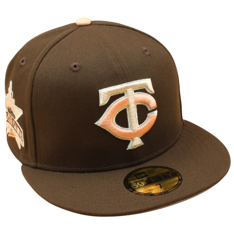 Sort New Era 59FIFTY Minnesota Twins 1985 All Star Game kasket med walnut farvet top og logo.