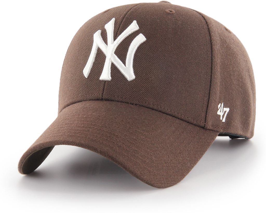 Brun '47 New York Yankees MVP snapback baseballkasket med flat skygge og logo foran.