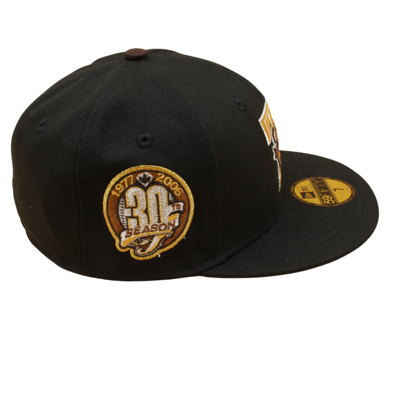 New Era 59FIFTY Fitted Cap - Totonto Blue Jays Cooperstown - 1977-2006 30TH Season - Brown Logo - Black/Dark Grey UV - Headz Up 