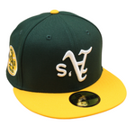 New Era - 59FIFTY Fitted Cap - Oakland Athletics - UPSIDE DOWN LOGO - Dark Green/Grey UV - Headz Up 