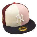 New Era 59FIFTY New York Yankees World Series 1999 cap i chrome, maroon og pink farver, med logo og flat top.