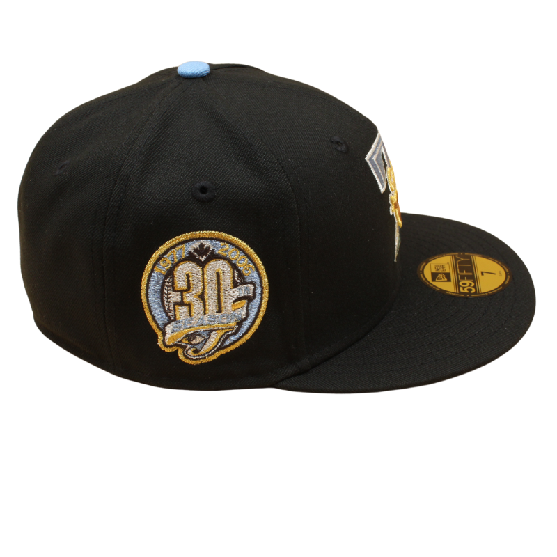New Era 59FIFTY Fitted Cap - Totonto Blue Jays Cooperstown - 1977-2006 30TH Season - Blue Logo - Black/Grey Grey UV - Headz Up 