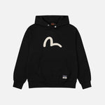 Sort EVISU hoodie med seagull-prints, komfortabel crewneck i blødt materiale med grafiske detaljer.