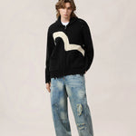 EVISU bomuld-blanding Cowichan cardigan i sort, strikket jakke med klassisk design og komfortabel pasform.