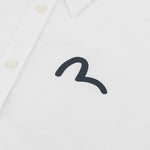 Hvid EVISU skjorte med sort mågeskitprint og langærmet Oxford-stil, blødt bomuld, moderne og stilfuldt design