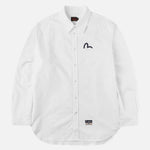 Hvid EVISU Oxford skjorte med sort mågeskæg print, langærmet casual skjorte til mænd.