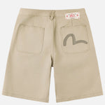 Beige EVISU shorts med fuglemønster og vævet tekstur, perfekt til afslappet sommerlook.