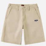 EVISU beige woven shorts med seagull print, afslappet stil, med lommer og justerbar talje, perfekt til sommerbrug.