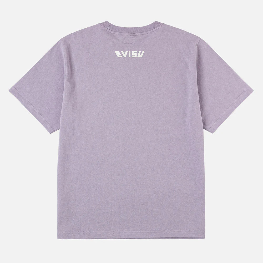 EVISU T-shirt i dusty lilla med håndbryder og seagull-udskrift, afslappet sommer T-shirt med print.