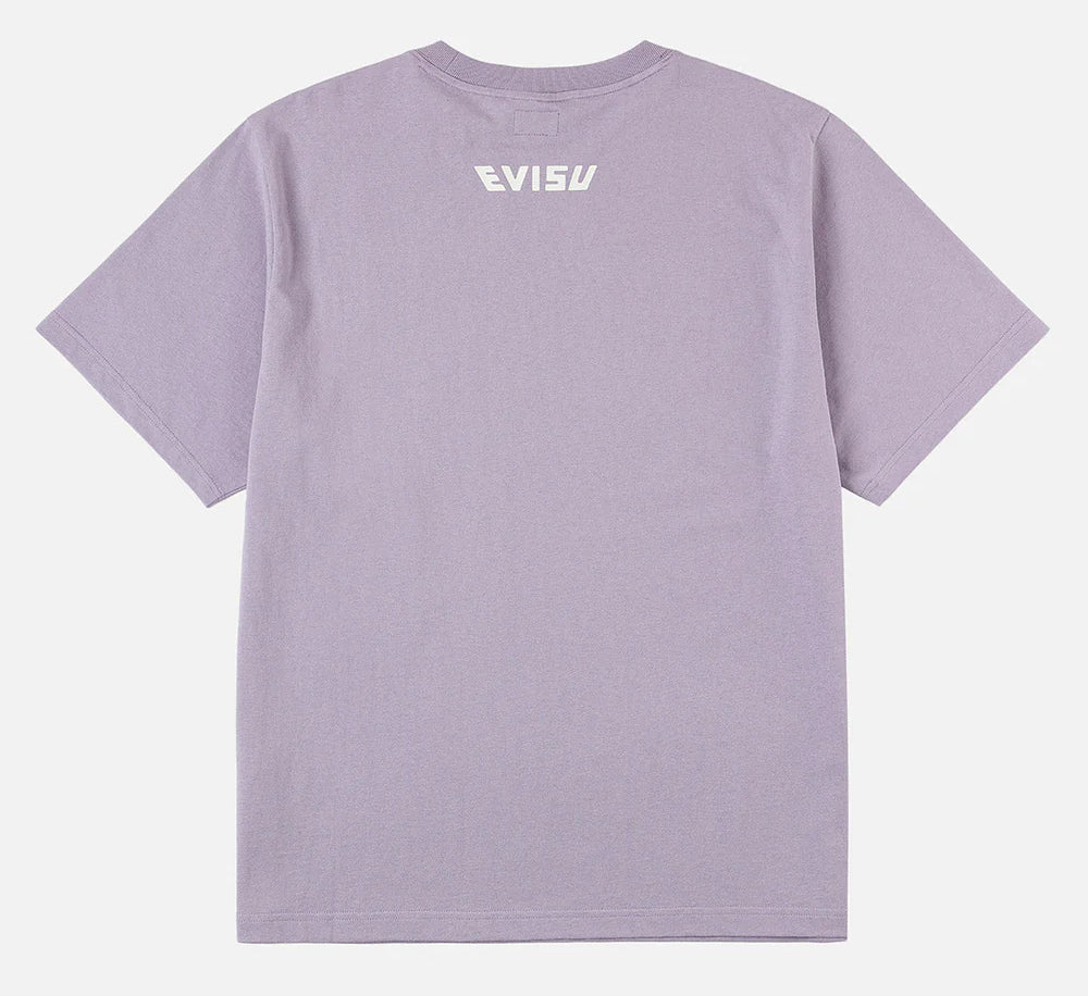 EVISU T-shirt i dusty lilla med håndbryder og seagull-udskrift, afslappet sommer T-shirt med print.