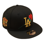 Sort New Era 9FIFTY snapback cap med Los Angeles Dodgers 40th anniversary Rose-embossed logo.