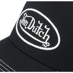 Sort Von Dutch trucker cap med oval patch og syninger, klassisk kasket til herre og dame