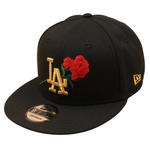 Sort New Era 9FIFTY snapback-kasket med 40 års jubilæums Rose-embossing til Los Angeles Dodgers.