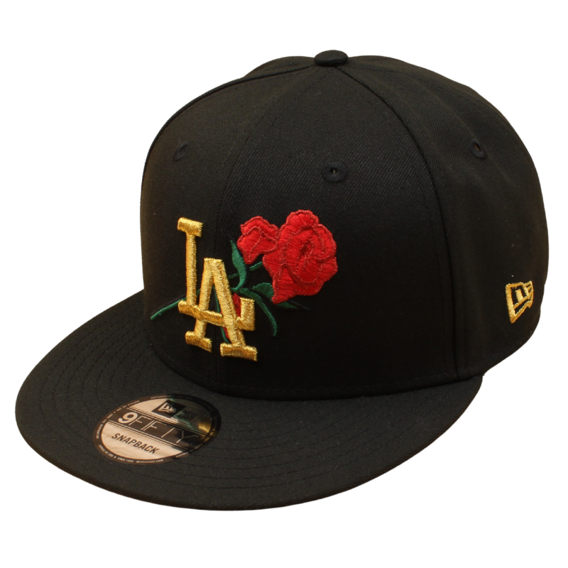 Sort New Era 9FIFTY snapback-kasket med 40 års jubilæums Rose-embossing til Los Angeles Dodgers.