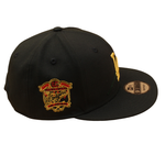 Sort cap fra New Era 9FIFTY Snapback med Los Angeles Dodgers 40 års rose-embossing, klassisk design og justerbar rem.