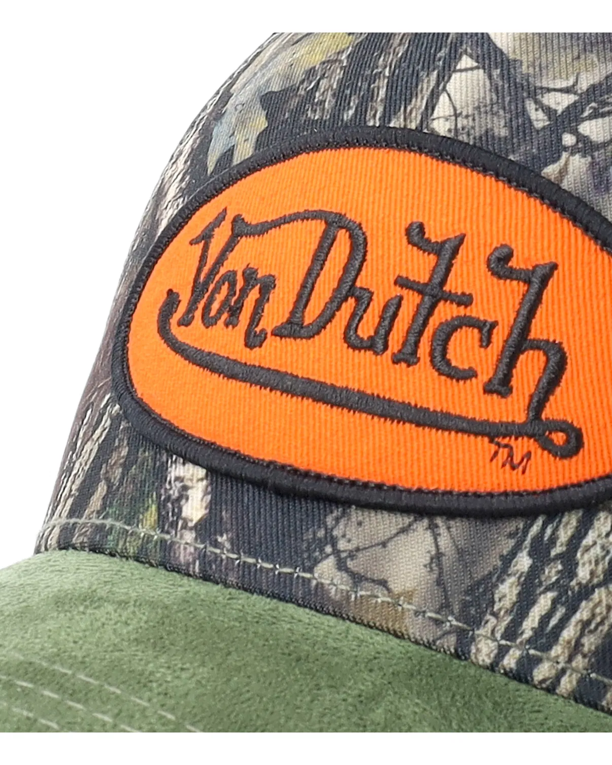 Von Dutch A-Frame cap med oval patch i grøn camo, casual og stilfuld hovedbeklædning til udendørs brug