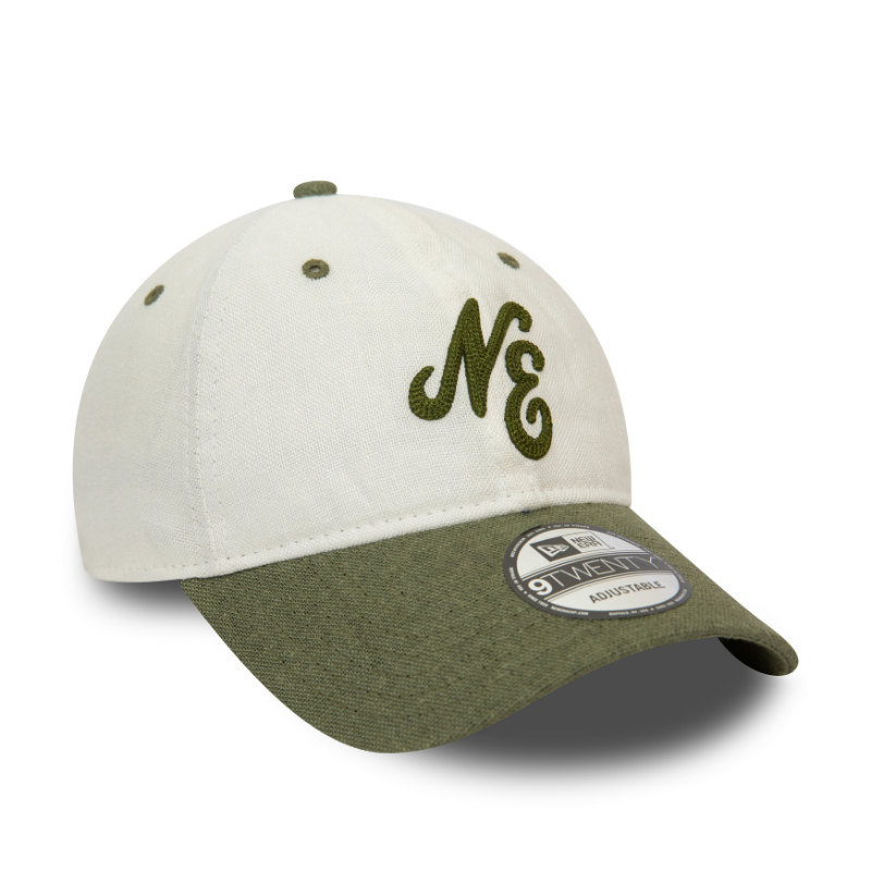 New Era - 9Twenty - Linen Script - White/Olive - Headz Up 