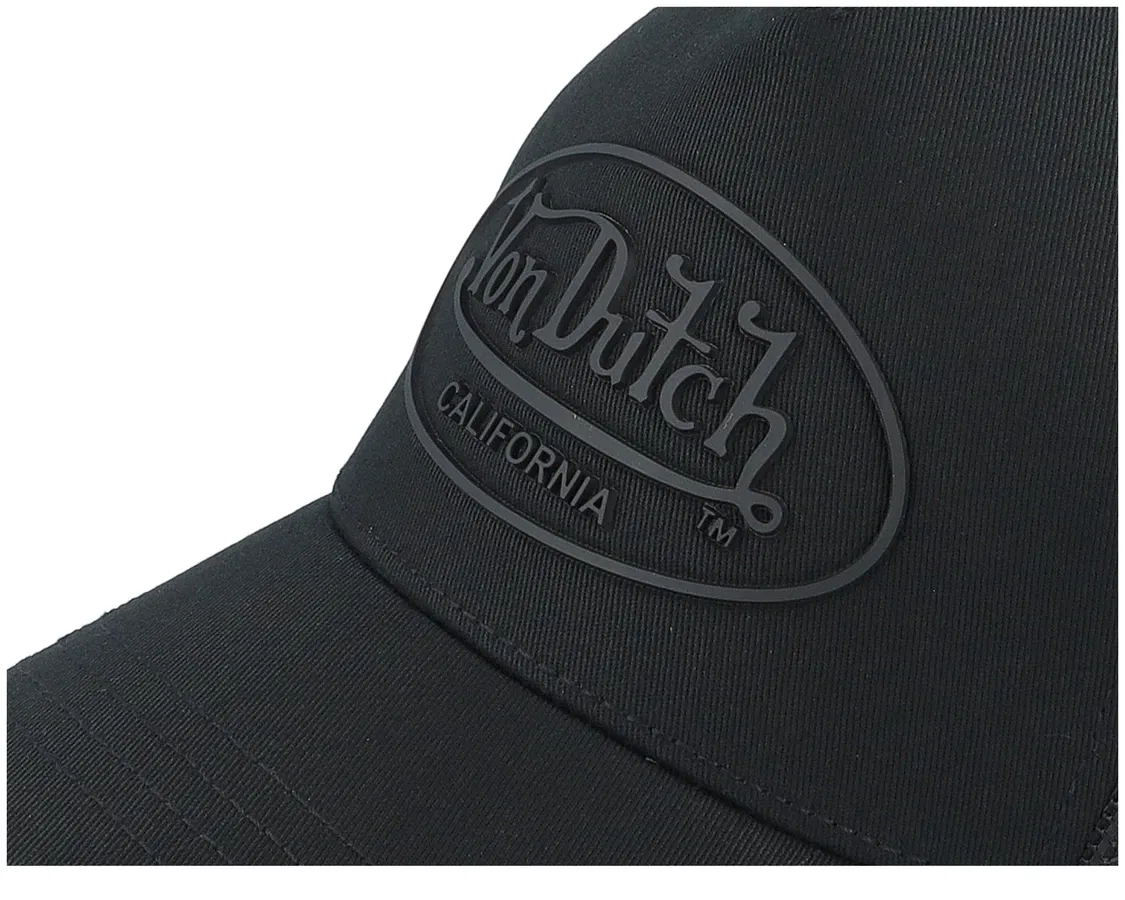 Sort Von Dutch 5-panel trucker cap med baseball rubber patch, klassisk design og justerbar rem.