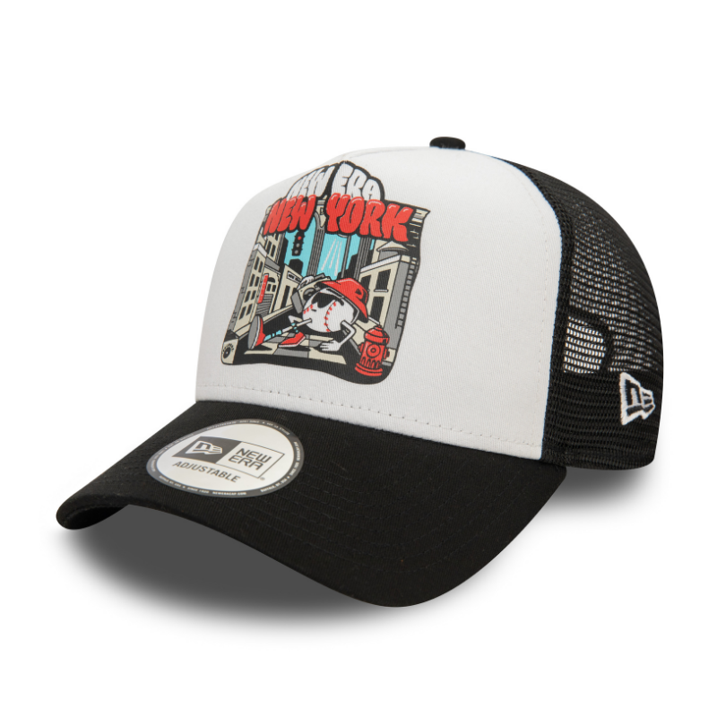 New Era - Graphic Print - A-Frame Trucker Adjustable Cap - Black/White