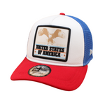 New Era - Eagle Patch - A-Frame Trucker Adjustable Cap - White/Red/Blue - Headz Up 