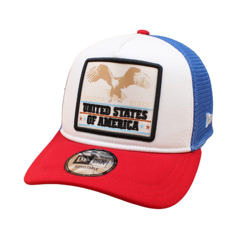 New Era - Eagle Patch - A-Frame Trucker Adjustable Cap - White/Red/Blue - Headz Up 