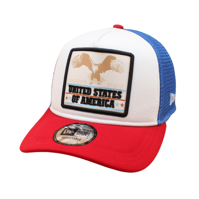 New Era - Eagle Patch - A-Frame Trucker Adjustable Cap - White/Red/Blue