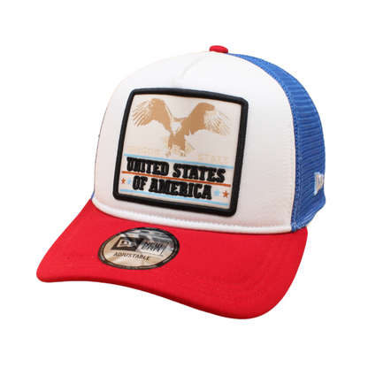 New Era - Eagle Patch - A-Frame Trucker Adjustable Cap - White/Red/Blue