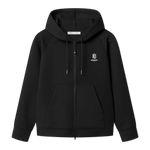 Sort BLS Edwin Zip Hoodie, casual hættetrøje med lynlås og logo foran, blødt stof, afslappet pasform.