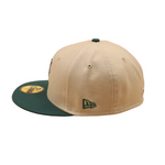 New Era New York Mets Cooperstown 59Fifty kap i kamel og mørkegrøn med 40-års jubilæum design, flat top og logo på forsiden