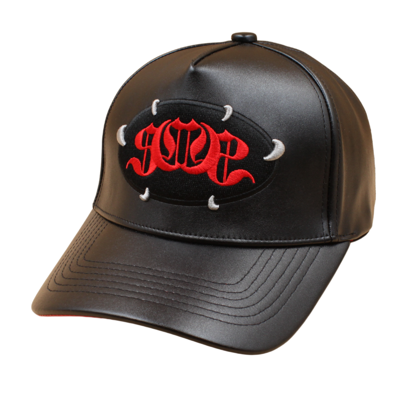 Black PU Leather Sabochini - "FANGS" Logo A-Frame Cap - Headz Up 