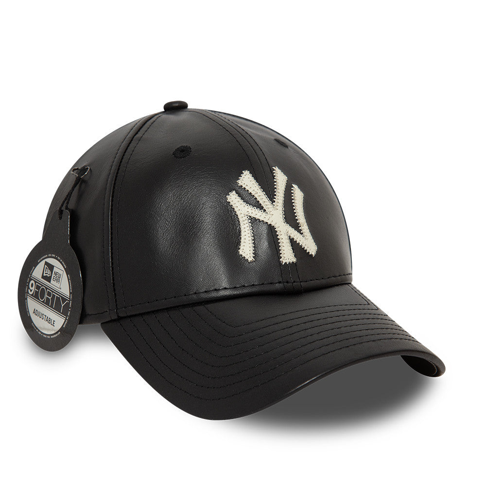 New Era - MLB Leather - New York Yankees - 9Forty Baseball Cap - Black - Headz Up 
