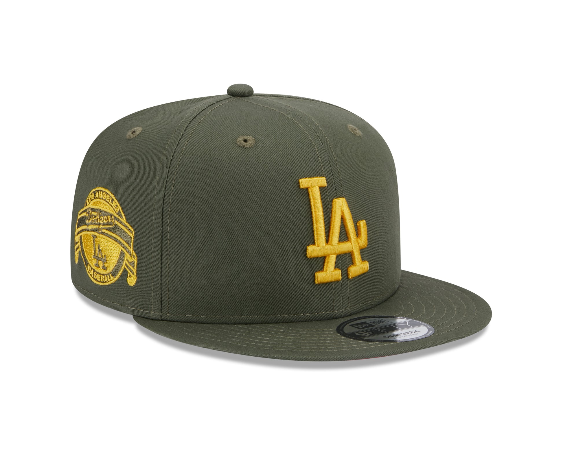 New Era 9Fifty Side Patch Los Angeles Dodgers - Olive/Yellow - Headz Up 