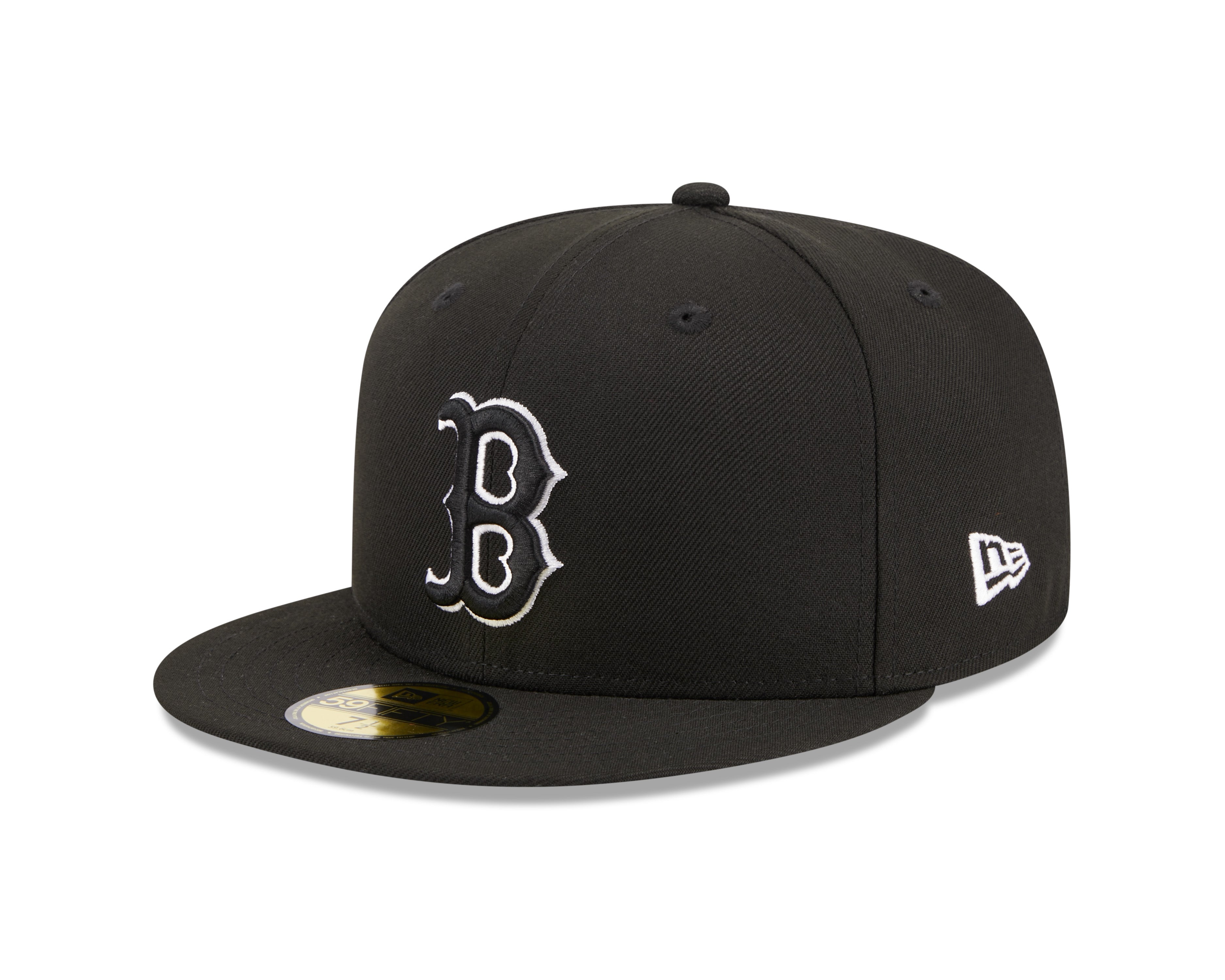 Sort New Era 59FIFTY Fitted Cap med Boston Red Sox logo og AST 1999, sort og grøn farve, vises i billedet.