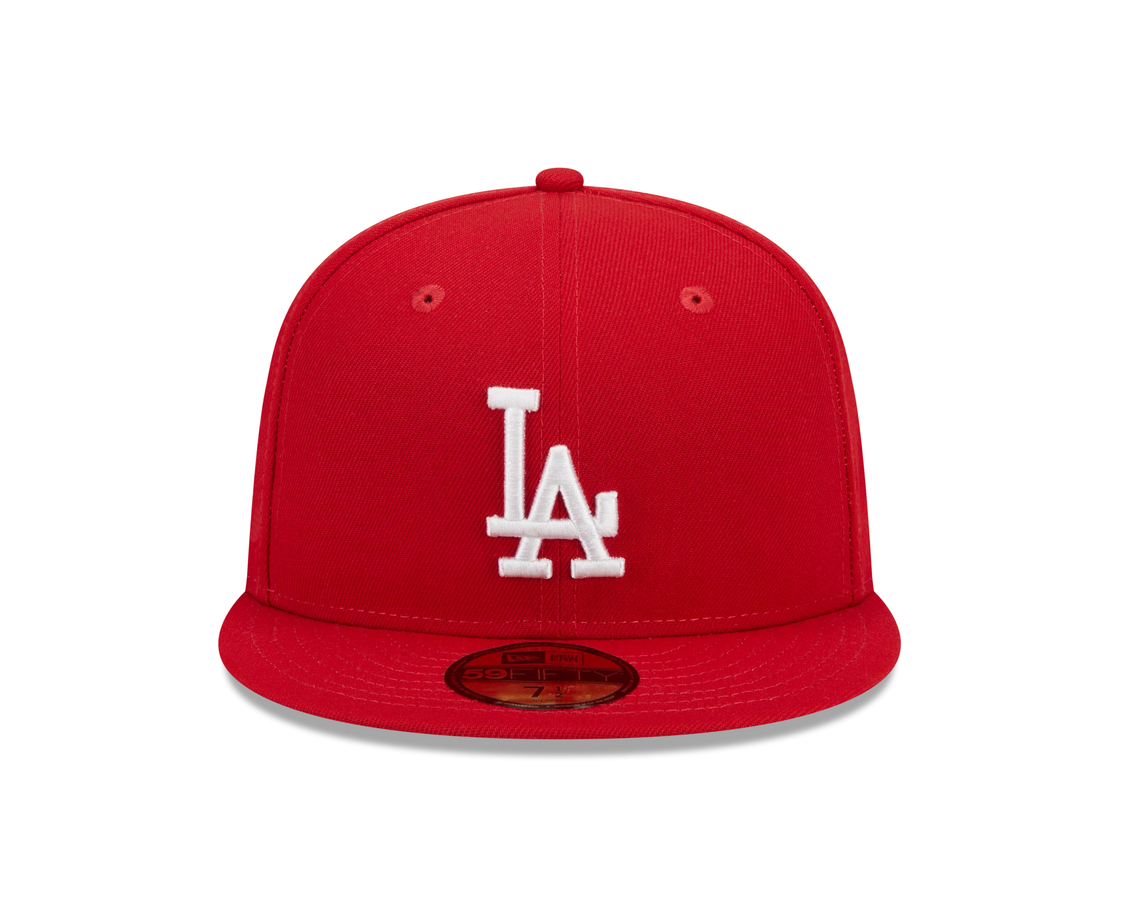 New Era 59FIFTY fitted cap med Los Angeles Dodgers logo, rød farve og sportstil.
